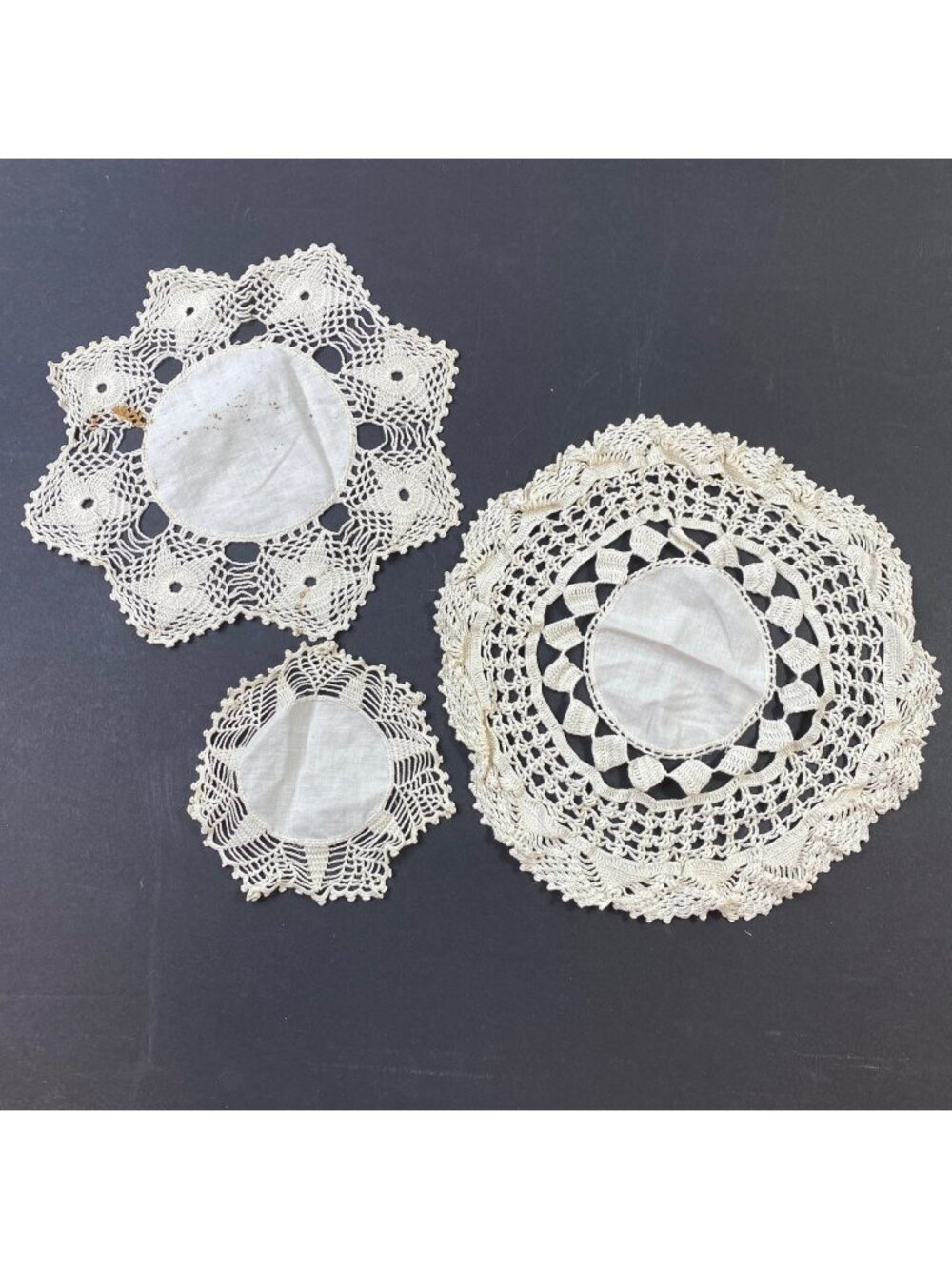 Vintage Set Of 3 Ivory Handmade Crochet Lace Doilies
